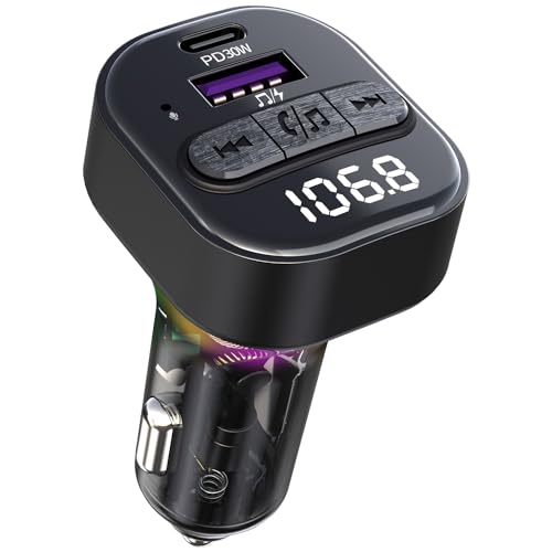 Bluetooth 5.3 FM Transmitter with Type-C PD and USB Car Charger