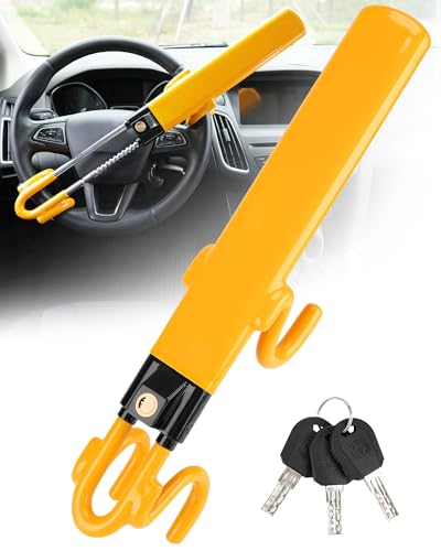 Heavy Duty Adjustable Steering Wheel Lock with 3 Keys - Yellow
