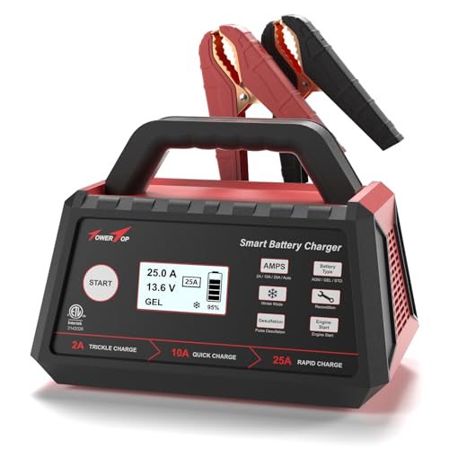 TowerTop 12V Smart Car Battery Charger with Multi-Stage Charging and Engine Start