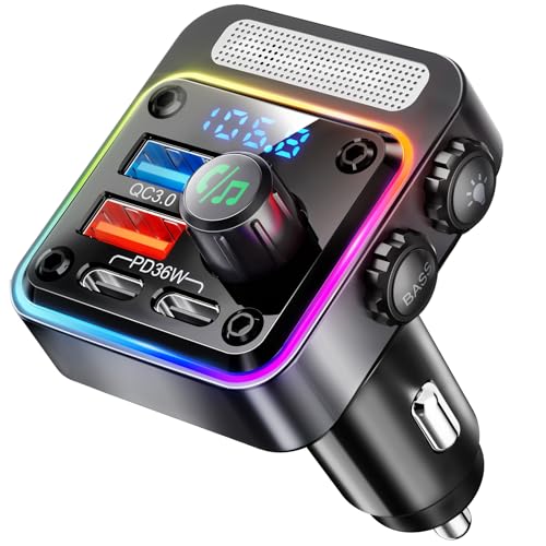 Nulaxy 54W Bluetooth 5.3 Car Charger with FM Transmitter and 4 USB Ports
