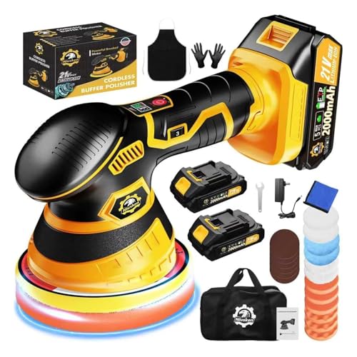 Cordless 6-Speed Car Buffer Polisher with Dual Batteries and Complete Accessory Kit
