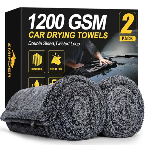 SMINDER 2-Pack 1200 GSM Ultra-Absorbent Microfiber Car Drying Towels