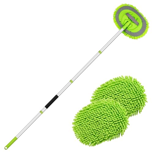 Adjustable 62" Car Wash Brush Kit with Chenille Microfiber Mop and Scratch-Free Replacement Head