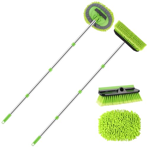 2-Pack Long Handle Car Wash Brush and Microfiber Mop Set
