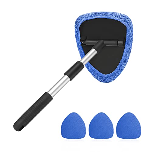 Car Window Cleaning Tool with Extendable Handle and Reusable Microfiber Pads