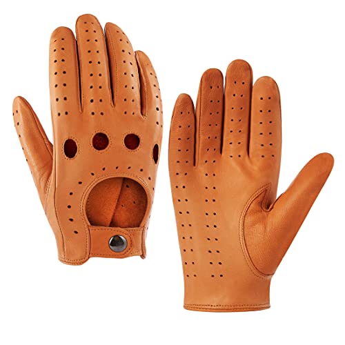 Men's Tan Lambskin Leather Driving Gloves