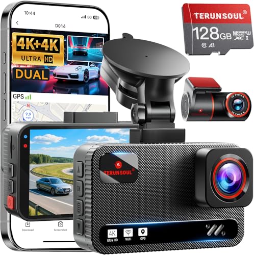 Terunsoul Dual 4K Front and Rear Dash Cam with Built-in GPS and WiFi