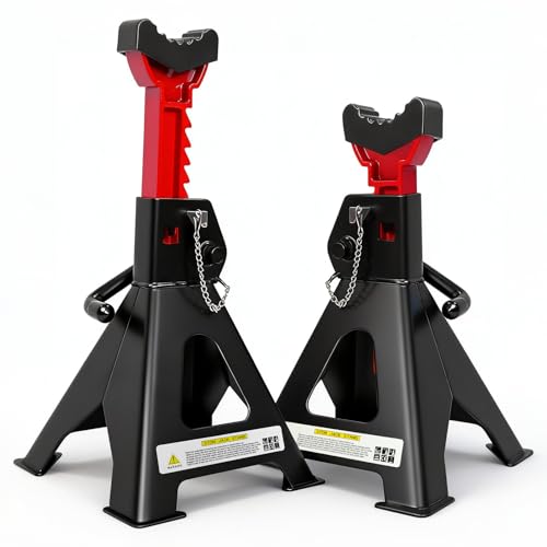 3 Ton Adjustable Jack Stands with Double Locking Safety Pins and Rubber Pads