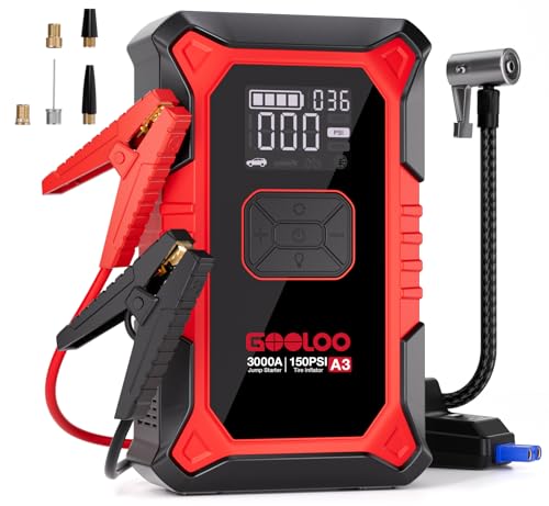 GOOLOO A3 Portable 3000A Car Jump Starter with Built-In Air Compressor