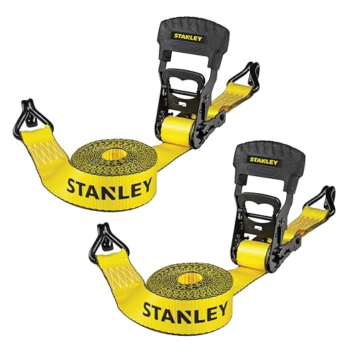 Stanley 16 ft Ratchet Tie Down Straps, 1,100 lb Safe Load, 2-Pack