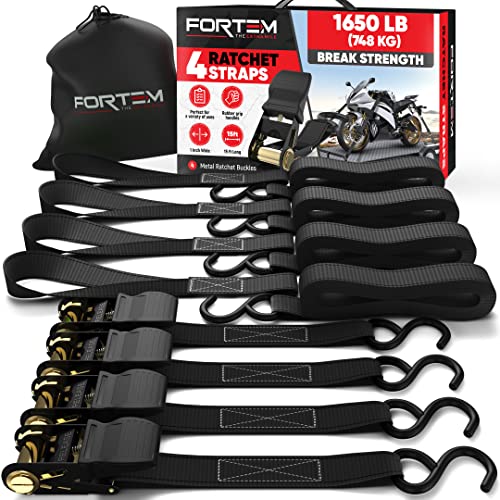 FORTEM Ratchet Tie Down Strap Set - 4-Pack, 15ft x 1in, 1650lb Break Strength