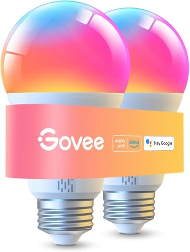 Govee Wi-Fi & Bluetooth Smart LED Light Bulbs, 1000 Lumens, Color Changing, Dimmable, 2 Pack