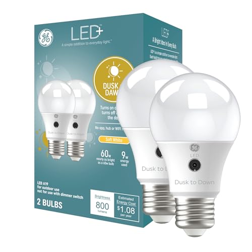 GE Dusk to Dawn LED A19 Light Bulbs, Soft White (2-Pack)