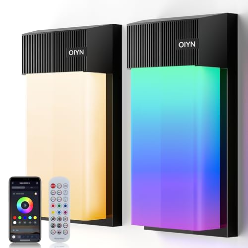 Smart RGB Color-Changing Outdoor Wall Lights with Remote and App Control, 1500LM, IP65 Waterproof, 2-Pack