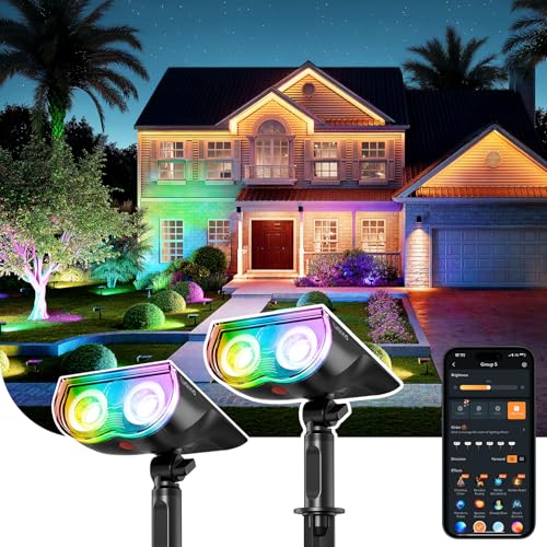 Smart Solar Spotlights with App and Voice Control - 2 Pack