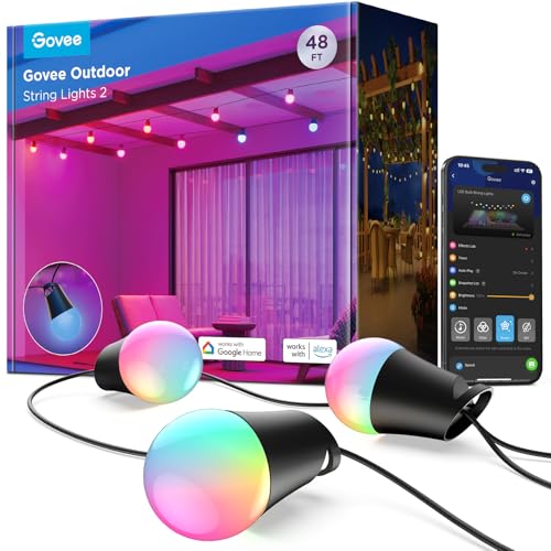 Govee Smart Outdoor String Lights - 48ft Warm White LED with App & Voice Control