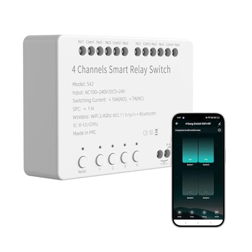 4-Channel Smart Relay Switch with WiFi and Bluetooth Control