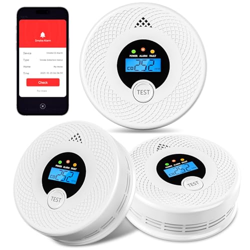3-Pack Wi-Fi Smoke and Carbon Monoxide Detector Combo with App Alerts