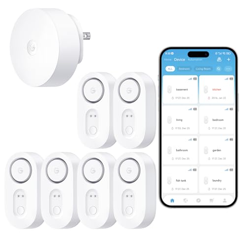 GoveeLife Smart Water Leak Detector with Long-Range Wireless and App Alerts - 6 Pack