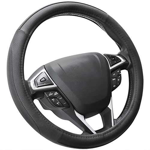 Universal Black Microfiber Leather Steering Wheel Cover 14.5-15 inch