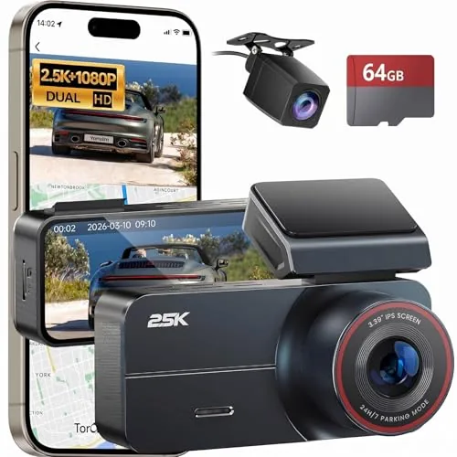 Yonvim Dash Cam 2.5K Front Rear WiFi GPS 64GB