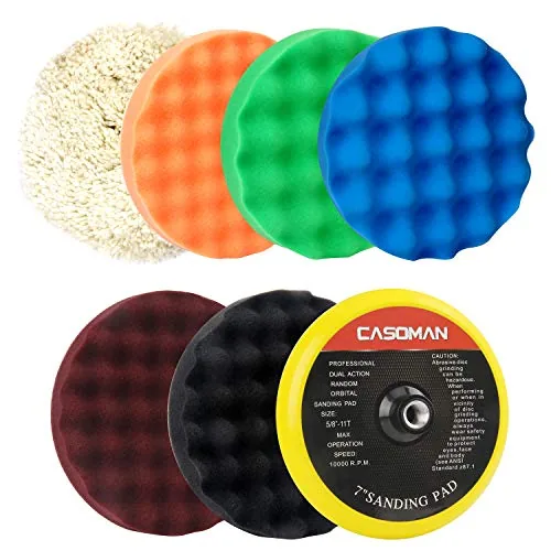 CASOMAN 7-Inch 7-Piece Hook and Loop Buffing Pad Kit