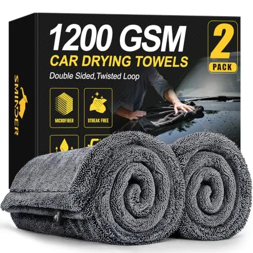 SMINDER 1200 GSM Microfiber Car Drying Towels 2-Pack