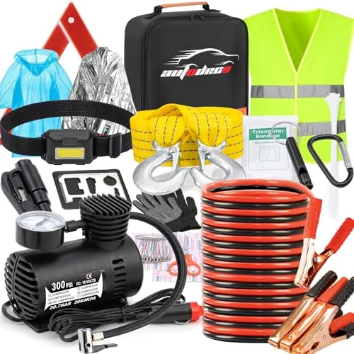 AUTODECO Car Roadside Emergency Kit with Jumper Cables