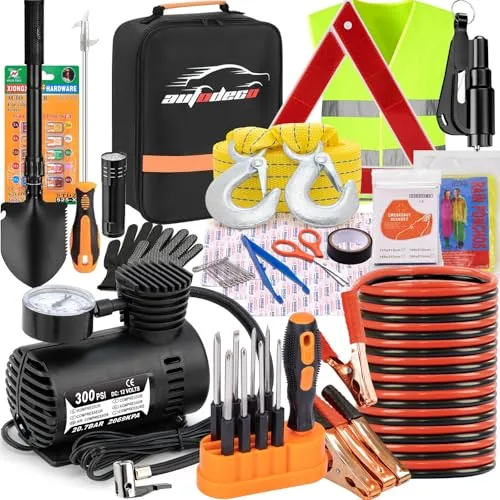 AUTODECO Roadside Kit with Jumper Cables and Tire Inflator