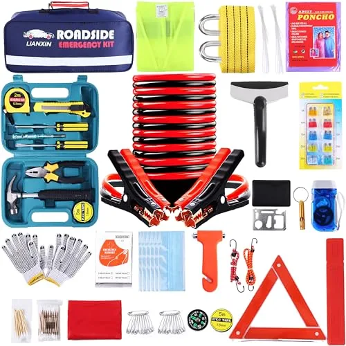 LIANXIN 142-Piece Emergency Roadside Kit with Jumper Cables