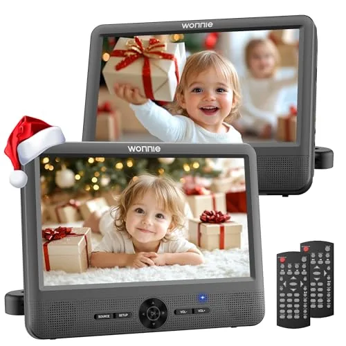 WONNIE 10" Dual Screen Car DVD Player, Dual Battery