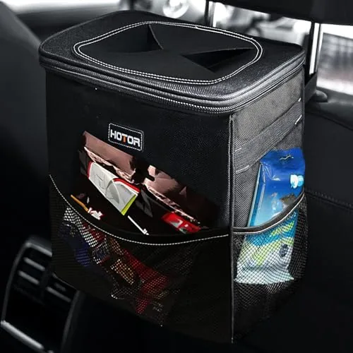 HOTOR 3-Gallon Leakproof Car Trash Can, Black