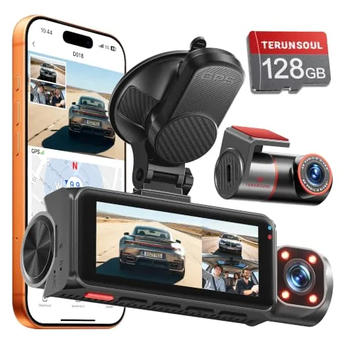 TERUNSOUl 3-Channel 4K+4K+1080P Dash Cam with GPS