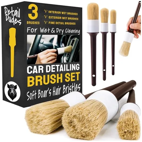 Detail Dudes 3-Piece Boar Hair Car Detailing Brush Set