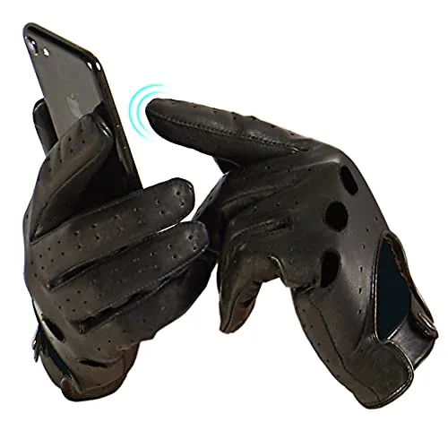 Harssidanzar GM026 Lambskin Driving Gloves Touchscreen Black