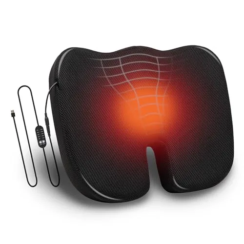 Mind Reader Heated Memory Foam Seat Cushion 4 Heat Modes