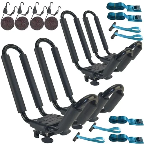 Mrhardware J-Bar Kayak Roof Rack, 2 Pairs with Straps