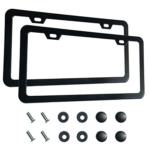 Lengnoyp Matte Black Aluminum License Plate Frames 2-Pack