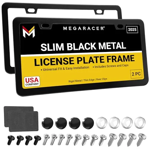 Mega Racer Slim Matte Black License Plate Frames 2-Pack