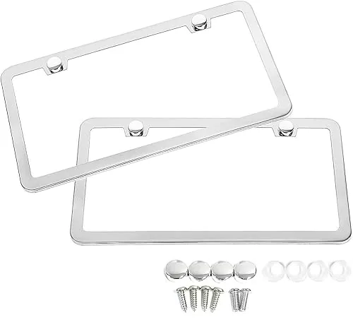 SunplusTrade Stainless Steel Mirror Polish License Plate Frame 2-Pack