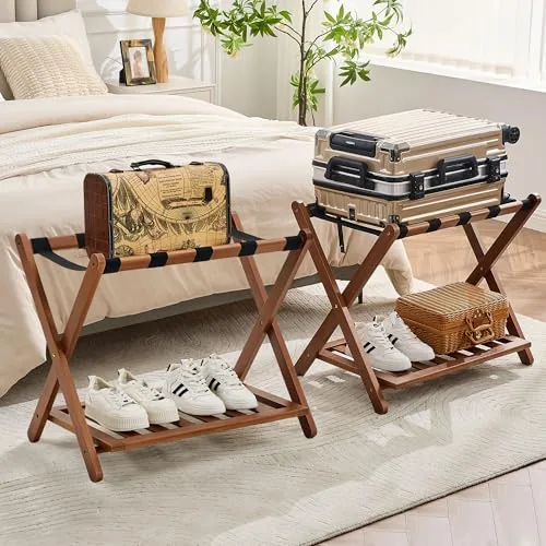 oakvivo Walnut Bamboo Luggage Rack Set of 2