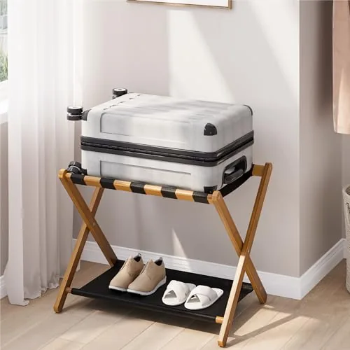 Smart FENDEE Walnut Bamboo Folding Luggage Rack
