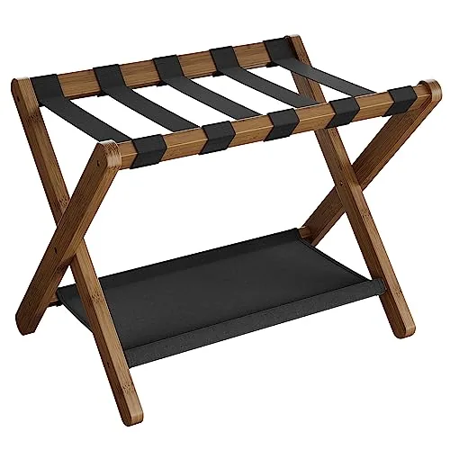 SONGMICS Bamboo Luggage Rack with Lower Storage Shelf