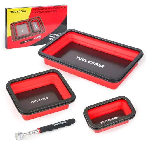 TOOLEAGUE 3-Piece Collapsible Magnetic Tray Set with Pickup Pen