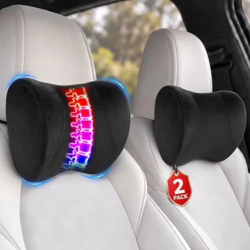 CGW 2-Pack Memory Foam Car Neck Pillow with Dual Straps