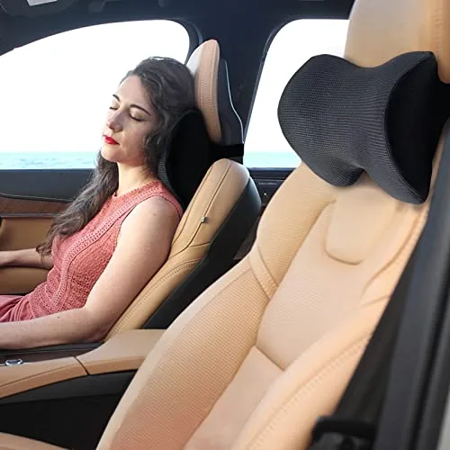 SPRFUFLY Memory Foam Car Neck Pillow with Adjustable Buckle