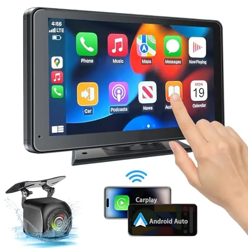 PASLDA 7-Inch Wireless CarPlay Android Auto Portable Screen