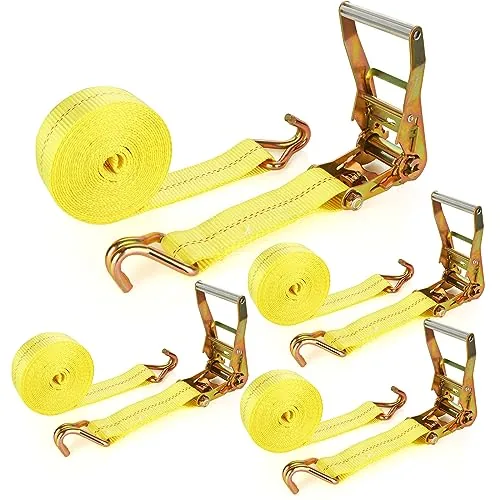 LISHINE 2-Inch Ratchet Straps 20ft Double J-Hook 4-Pack