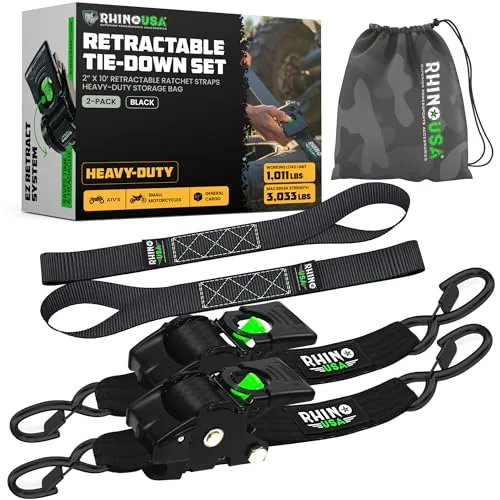 Rhino USA Retractable Ratchet Straps 2-Pack 2in 3033lb