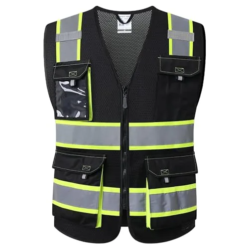 JKSafety JK220 Hi-Vis Safety Vest 8-Pocket Black